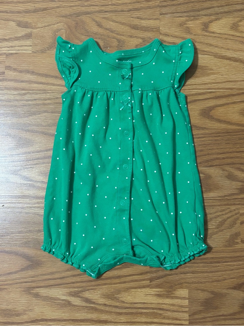 Carter's Green Polka Dot Romper with Ruffle Sleeves